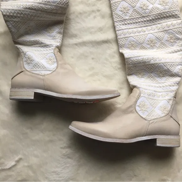 NWOT Free People Bren Textile Embroidery Slouch Leather Boot