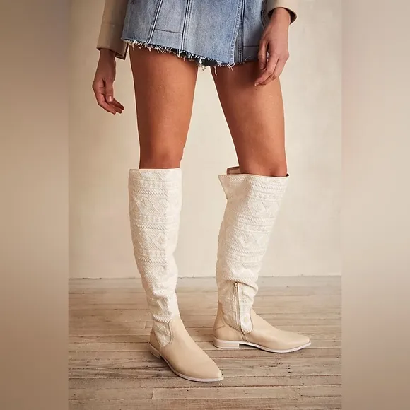 NWOT Free People Bren Textile Embroidery Slouch Leather Boot