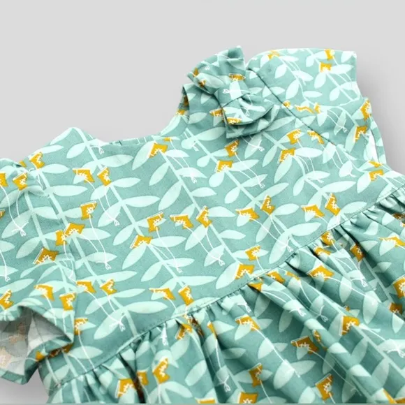 NWOT Little Moony 3-4Y Cotton Dress with Tulip Sleeves and Bow
