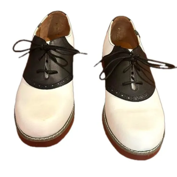 NWOT School Issue Varsity Saddleback Loafers White Black Shoes
