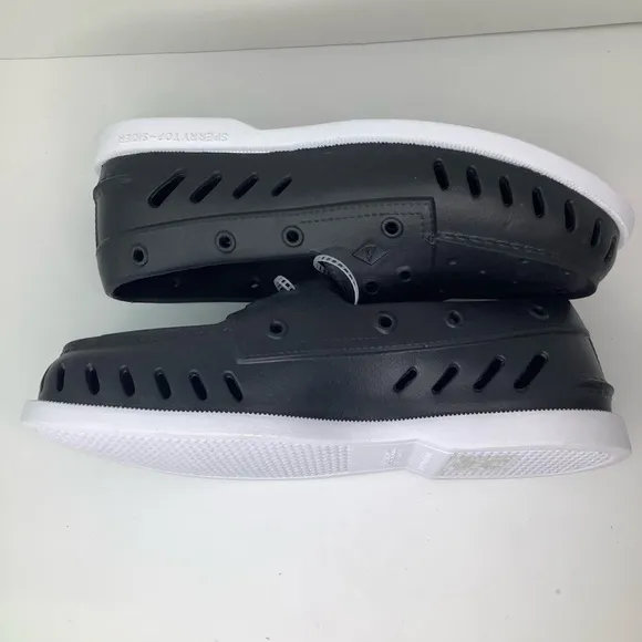 NWOT! Sperry Float Boat Black/White Rubber Women’s Slip On Shoes Sz 9M