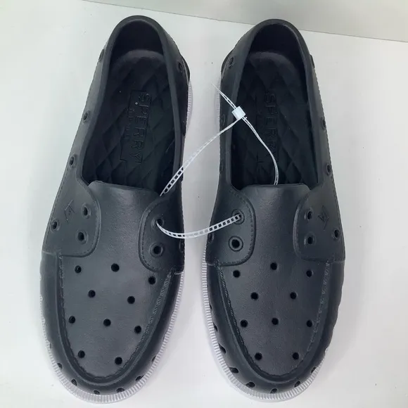 NWOT! Sperry Float Boat Black/White Rubber Women’s Slip On Shoes Sz 9M