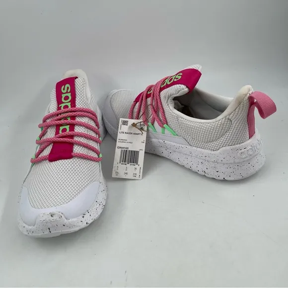 NWT! 👞 Adidas Girl’s Lite Racer Adapt 5.0 White Pink Running Shoes - Size 6