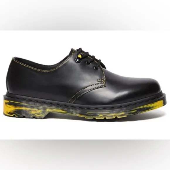 NWT Dr. Martens 1461 Marbled Sole Black Leather Yellow Marble Oxford.
