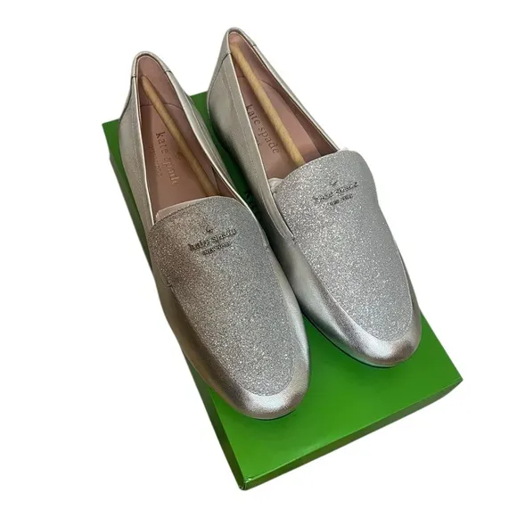 NWT KATE SPADE NEW YORK CITY LIGHTS SPARKLY SILVER LOAFERS WOMENS SIZE 8