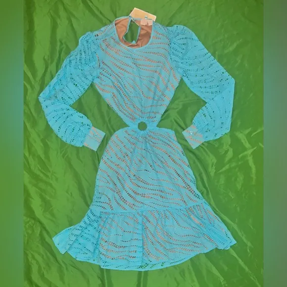 NWT MICHAEL by Michael Kors Elegant Blue ZebraPrint Eyelet Cutout Dress size XXS