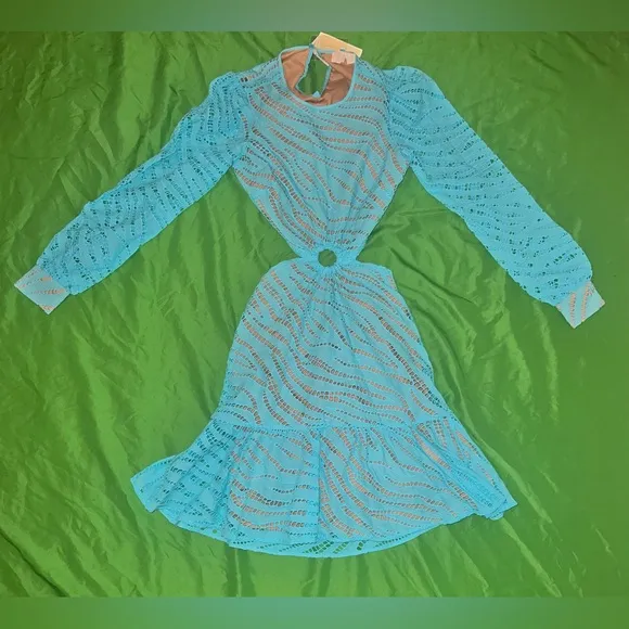 NWT MICHAEL by Michael Kors Elegant Blue ZebraPrint Eyelet Cutout Dress size XXS