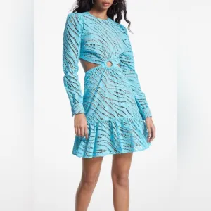 NWT MICHAEL by Michael Kors Elegant Blue ZebraPrint Eyelet Cutout Dress size XXS