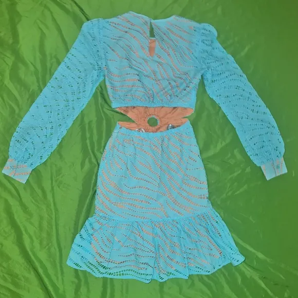 NWT MICHAEL by Michael Kors Elegant Blue ZebraPrint Eyelet Cutout Dress size XXS