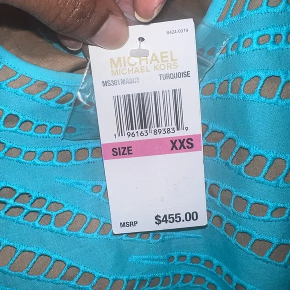 NWT MICHAEL by Michael Kors Elegant Blue ZebraPrint Eyelet Cutout Dress size XXS