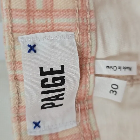 NWT Paige Pink Coral Plaid Cropped Flare Jean Trousers Size 30