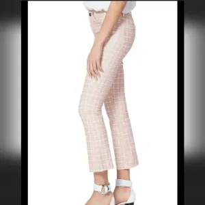 NWT Paige Pink Coral Plaid Cropped Flare Jean Trousers Size 30