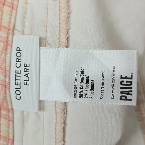 NWT Paige Pink Coral Plaid Cropped Flare Jean Trousers Size 30