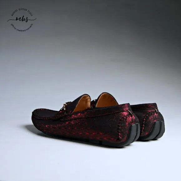 NWT Royal Shoes Metallic Loafers with Golden Decor Burgundy Men 8