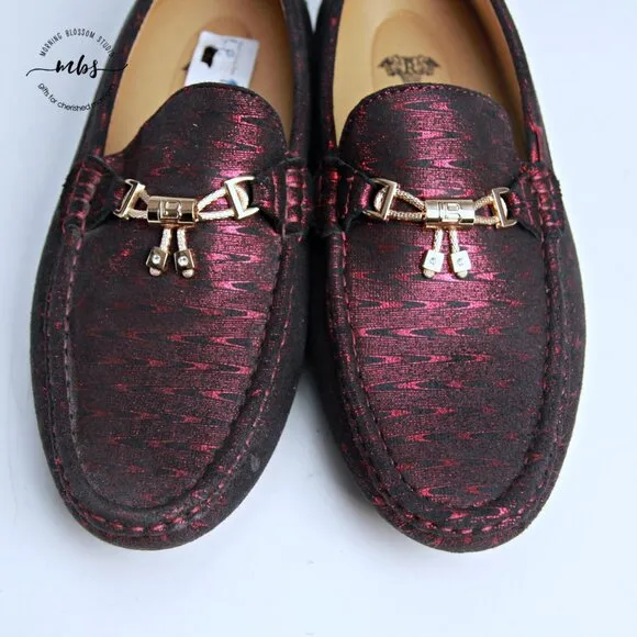 NWT Royal Shoes Metallic Loafers with Golden Decor Burgundy Men 8
