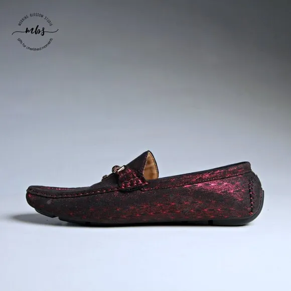 NWT Royal Shoes Metallic Loafers with Golden Decor Burgundy Men 8