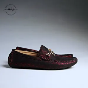 NWT Royal Shoes Metallic Loafers with Golden Decor Burgundy Men 8