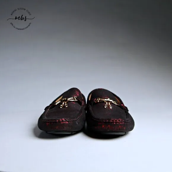 NWT Royal Shoes Metallic Loafers with Golden Decor Burgundy Men 8