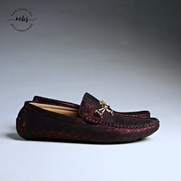 NWT Royal Shoes Metallic Loafers with Golden Decor Burgundy Men 8