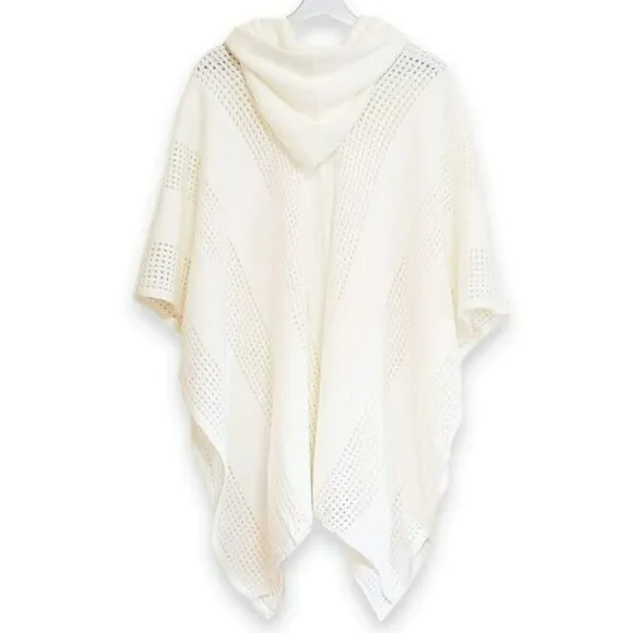 NWT Ultra Soft Open Knit Relaxed Fit Cozy Hooded Poncho