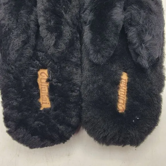 OluKai Kipe’A Heu Womens Size 8 Black Wool Shearling Slippers Fuzzy Thong Soft