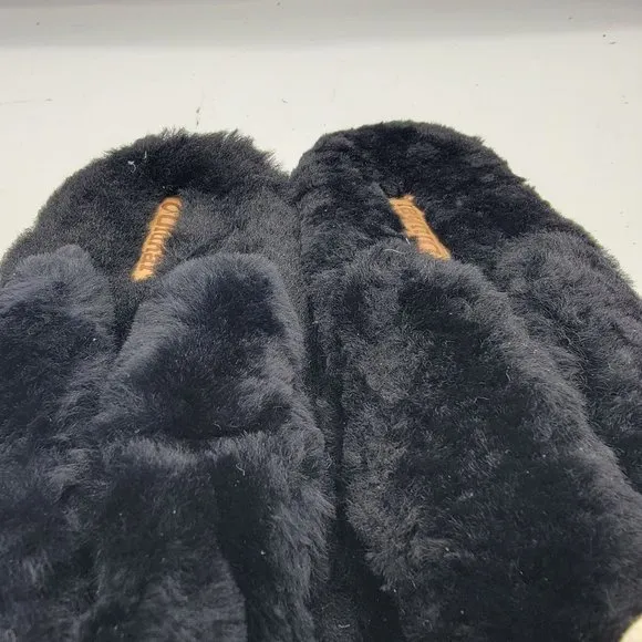 OluKai Kipe’A Heu Womens Size 8 Black Wool Shearling Slippers Fuzzy Thong Soft