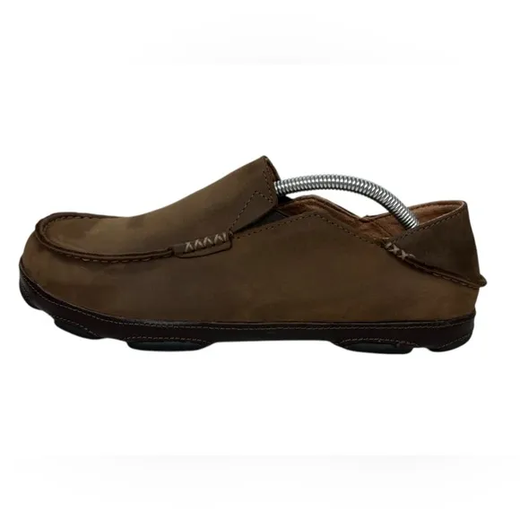 OluKai Moloa Brown Leather Slip On Shoes Mens Sz 10.5 Comfort Distressed Rustic