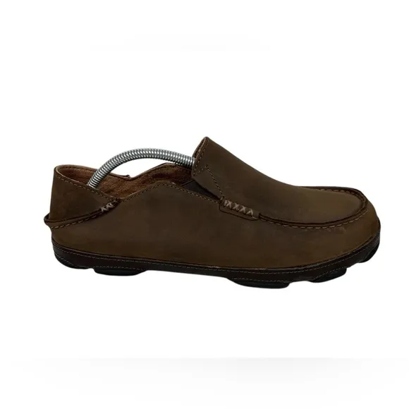 OluKai Moloa Brown Leather Slip On Shoes Mens Sz 10.5 Comfort Distressed Rustic
