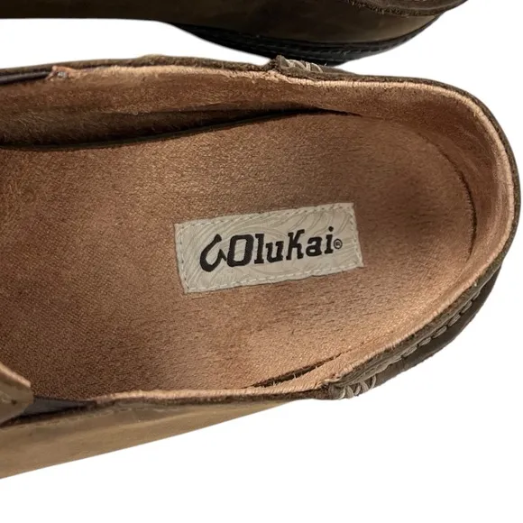 OluKai Moloa Brown Leather Slip On Shoes Mens Sz 10.5 Comfort Distressed Rustic
