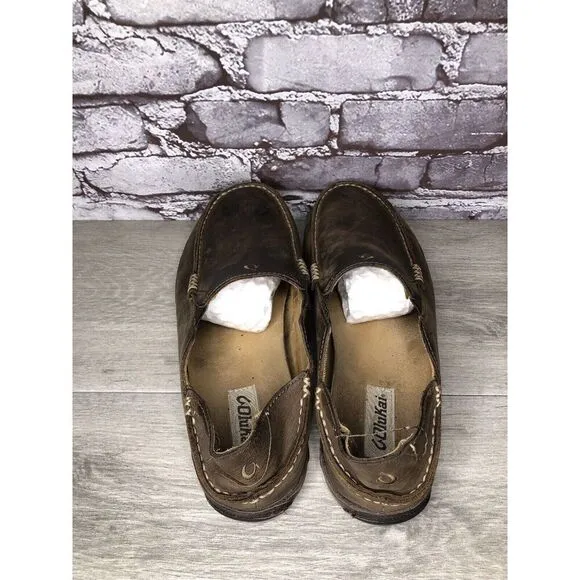 OluKai Moloa Brown Leather Casual Drop Heel Loafers Shoes Men Sz 10M US/43EU