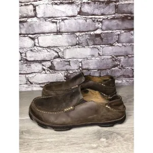 OluKai Moloa Brown Leather Casual Drop Heel Loafers Shoes Men Sz 10M US/43EU