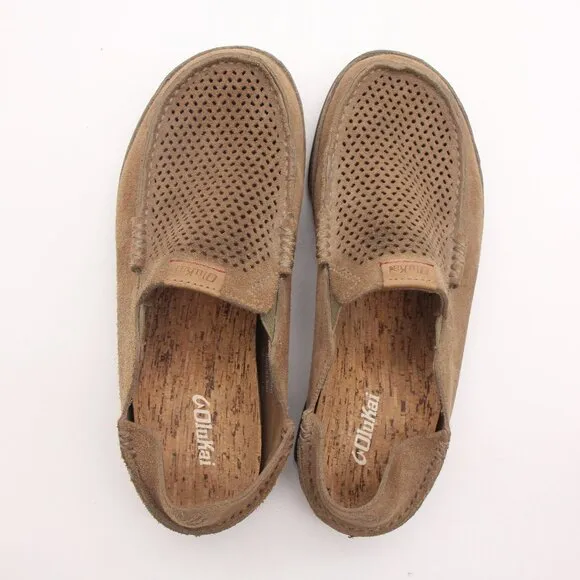 Olukai Moloa Kohana Loafers Men's 8 M Brown Leather Slip On Comfort Shoes