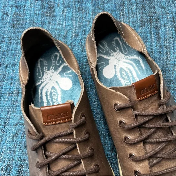 Olukai Nalukai Leather Lace Up Sneakers Casual Shoes in Brown