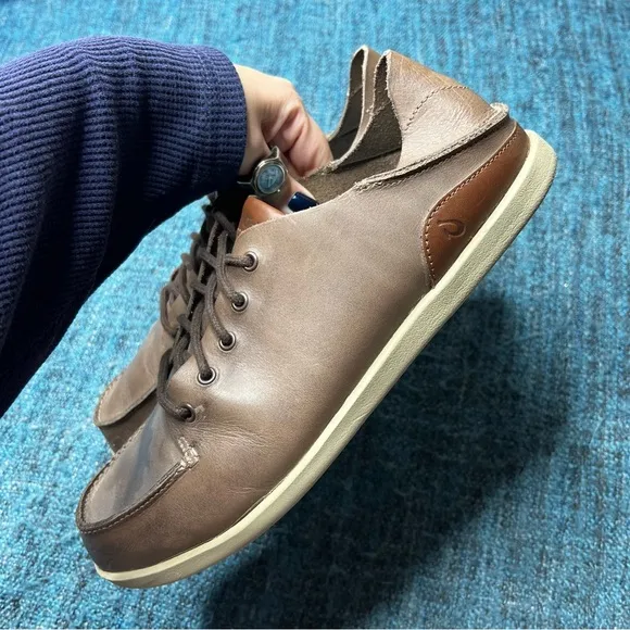 Olukai Nalukai Leather Lace Up Sneakers Casual Shoes in Brown
