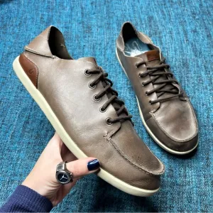 Olukai Nalukai Leather Lace Up Sneakers Casual Shoes in Brown