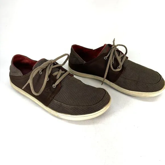 OluKai Nohea Moku Shoes Mens Size 9.5 Brown Tan Slip Lace Up Low Top Casual
