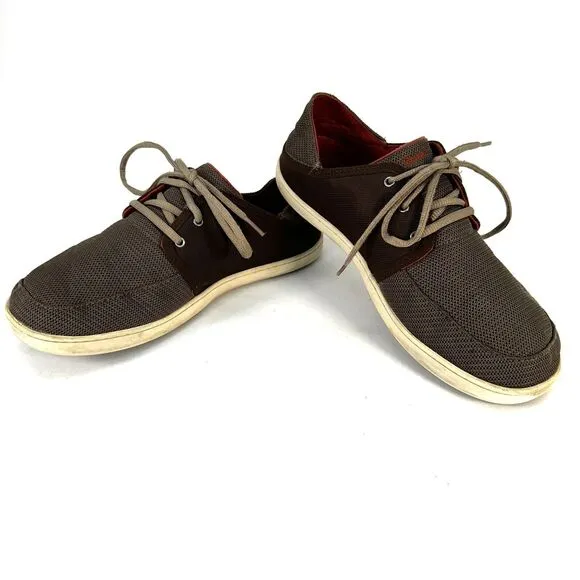 OluKai Nohea Moku Shoes Mens Size 9.5 Brown Tan Slip Lace Up Low Top Casual