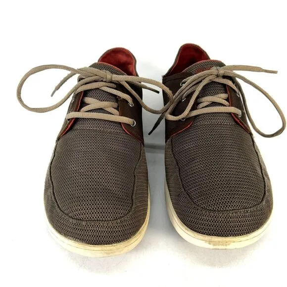OluKai Nohea Moku Shoes Mens Size 9.5 Brown Tan Slip Lace Up Low Top Casual