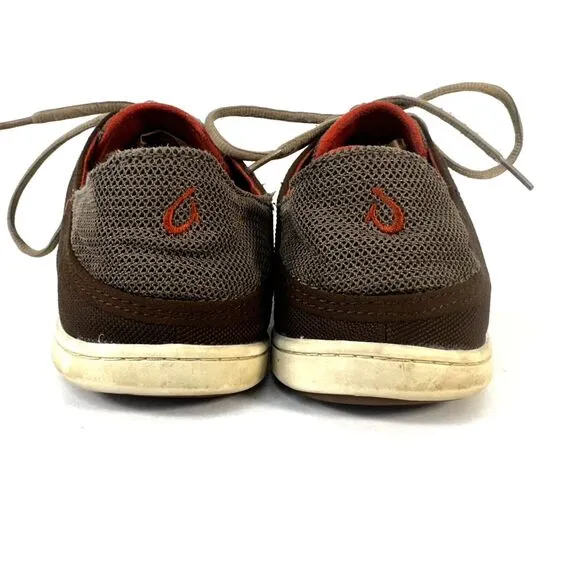 OluKai Nohea Moku Shoes Mens Size 9.5 Brown Tan Slip Lace Up Low Top Casual