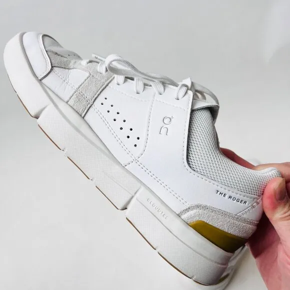 On cloud The Roger women sneakers , white/gray/green, Size 8.5