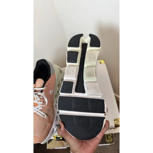 ON Women's Cloudflyer 4 Running Sneaker Shoes, Peach/aloe, Size 9
