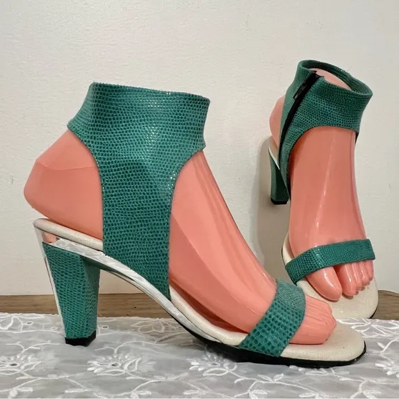 Onex Green Italian Leather Heeled Sandals