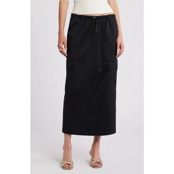 Open Edit Drawstring Maxi Cargo Skirt / Large - Black