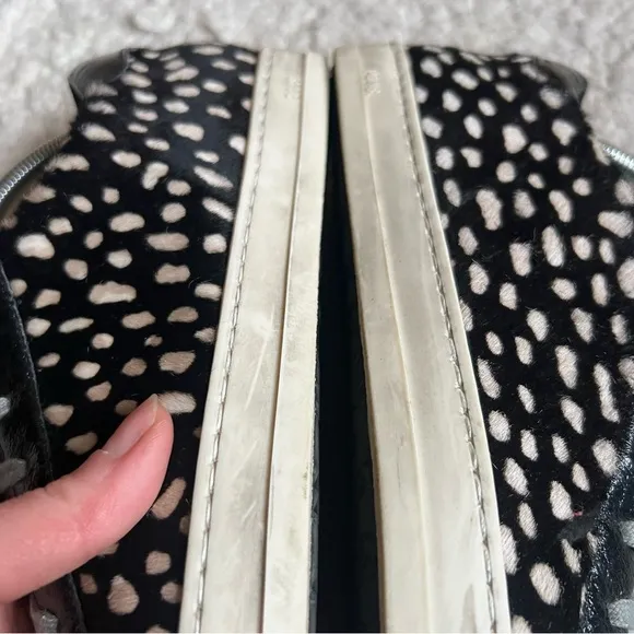 P448:John Spotted Black Cream &quot;Cowiena&quot; Calf Hair Leather Lace Up Sneakers Sz 39