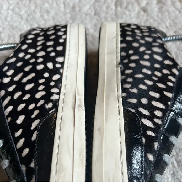 P448:John Spotted Black Cream &quot;Cowiena&quot; Calf Hair Leather Lace Up Sneakers Sz 39