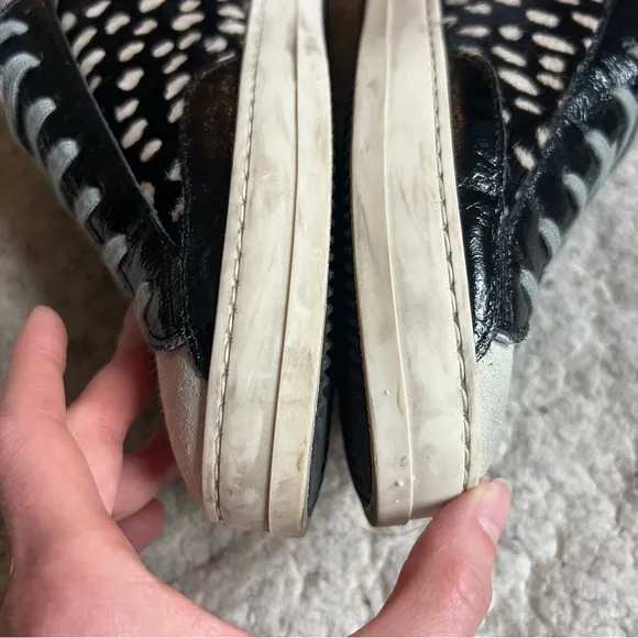 P448:John Spotted Black Cream &quot;Cowiena&quot; Calf Hair Leather Lace Up Sneakers Sz 39