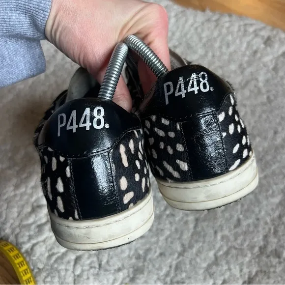 P448:John Spotted Black Cream &quot;Cowiena&quot; Calf Hair Leather Lace Up Sneakers Sz 39