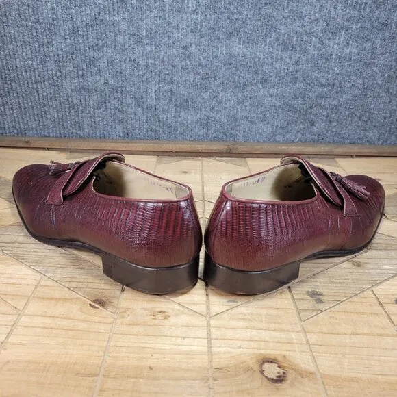 Palladio Teju Lizard Leather Tassle  Penny Loafers Mens 8.5 Burgundy Dress Shoes