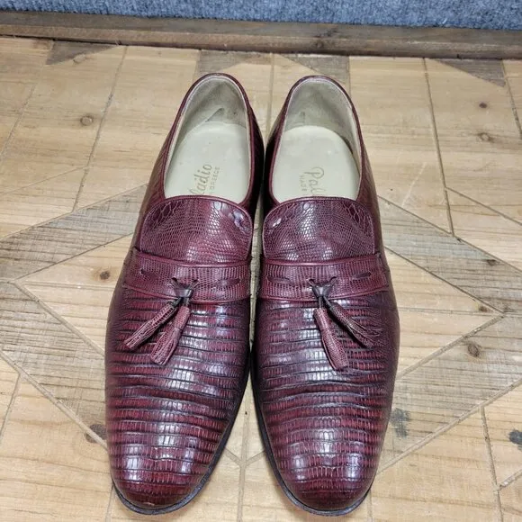 Palladio Teju Lizard Leather Tassle  Penny Loafers Mens 8.5 Burgundy Dress Shoes