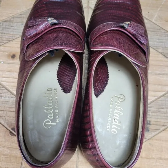 Palladio Teju Lizard Leather Tassle  Penny Loafers Mens 8.5 Burgundy Dress Shoes